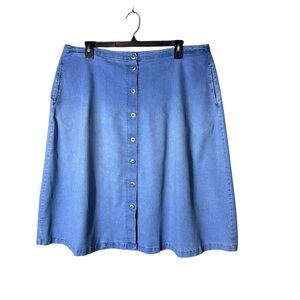 Vintage‎ Womens Button Down Jean Skirt Size XL Cottage Prairie Pockets Preppy